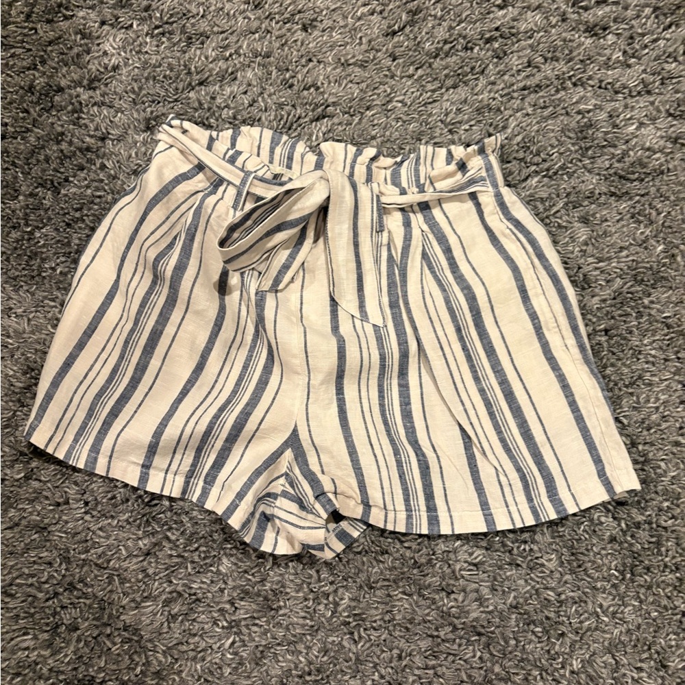 Zara Striped High Waist Shorts - Blue and Cream